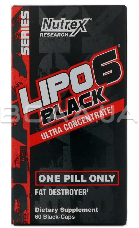 Nutrex Research Lipo-6 Black, Ultra Concentrate, 60 Black-Caps (US) Купити жироспалювач в Києві і Україні, відгуки, ціна, опис, склад - інтернет-магазин BCAA.UA