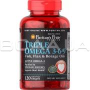 Triple Omega 3-6-9 Fish, Flax & Borage Oils 120 rapid release softgels