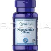 Puritans Pride, Niacinamide (Ниацинамид) 500 mg, 100 Tablets