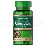 Puritans Pride, Cordyceps Mushroom (Гриб Кордицепс) 750 mg, 60 Rapid Release Capsules
