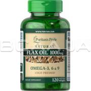Natural Flax Oil 1000 mg Omega-3, 6 & 9, 120 Rapid Release Softgels