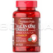 All In One Omega 3, 5, 6, 7 & 9 with Vitamin D3 60 Rapid Release Softgels