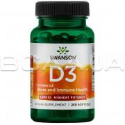 Swanson, Vitamin D3, Highest Potency 5,000 IU (125 mcg) 250 Softgels
