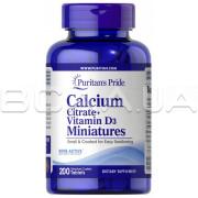 Puritans Pride, Calcium Citrate + Vitamin D3 (Цитрат Кальция + Витамин Д3) Miniatures, 200 Miniature Coated Tablets
