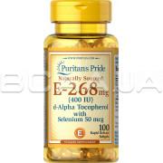 Puritans Pride, Vitamin E-268 mg 400 IU with Selenium (Витамин Е и Селен), Naturally Sourced, 100 Rapid Release Softgels