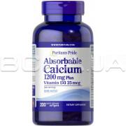 Puritans Pride, Absorbable Calcium 1200 mg Plus Vitamin D3 25 mcg, 200 Rapid Release Softgels