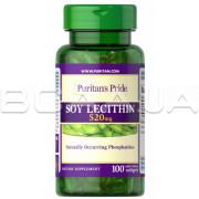 Puritans Pride, Soy Lecithin 520 mg (Соевый Лецитин), 100 Rapid Release Softgels