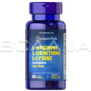 Puritans Pride, L-Arginine L-Ornithine L-Lysine Complex, 60 Coated Caplets