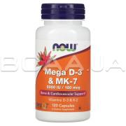 Now Foods, Mega D-3 & MK-7, 180 mcg (5,000 IU), 120 Veg Capsules
