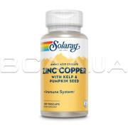Solaray, Zinc Copper with Kelp & Pumpkin Seed, 100 VegCaps