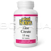 Natural Factors, Zinc Citrate 15 mg, 90 Tablets