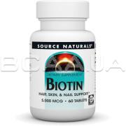 Source Naturals, Biotin 5,000 mcg, 60 Tablets