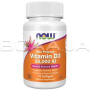 Now Foods, Vitamin D-3 50000 IU, Max Potency, 12 Softgels