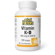 Natural Factors, Vitamin K + D 120 mcg & 1000 IU, 120 Softgels