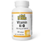 Natural Factors, Vitamin K + D 120 mcg & 1000 IU, 60 Softgels